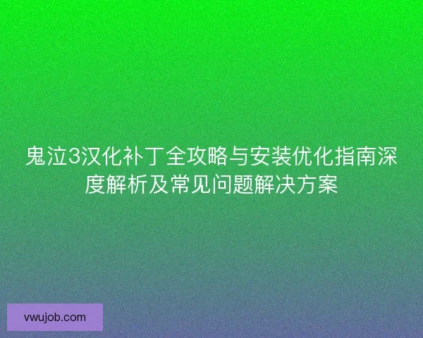 鬼泣3汉化补丁全攻略与安装优化指南深度解析及常见问题解决方案